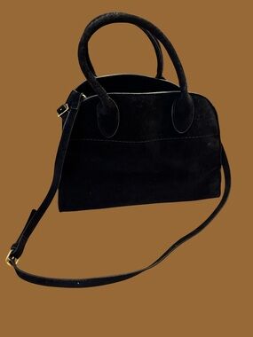 Elegant Black Suede Top-Handle Shoulder Bag